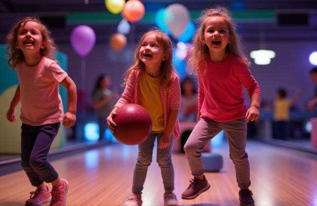Kids celebrating a birthday at a bowling alley